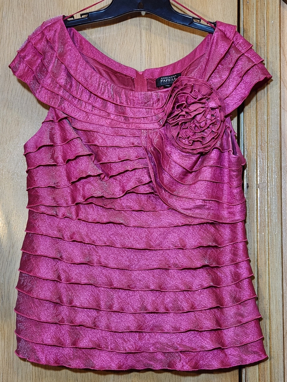 Adrianna Papell Evening Essentials Top Irredescent Pink Womens Sz 14 Pleats